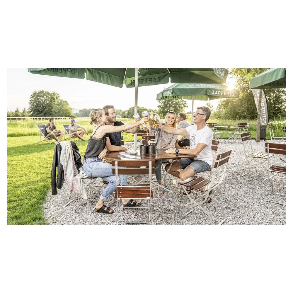Biergartengarnitur mit 6 Klappstühlen Nußbaum lasiert und 1 Biergartentisch mit 120 x 80cm – Bild 4