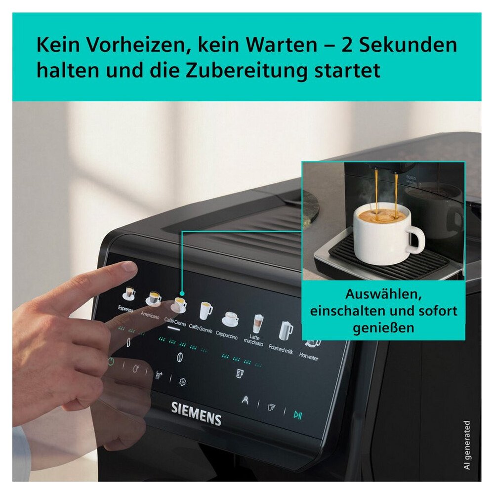 SIEMENS Kaffeevollautomat EQ500 TP553E19, Doppeltassenfunktion, 8 Getränke, farb. Touchdisplay, Keramikmahlwerk, entnehmbare Brüheinheit, Steuerung – Bild 2