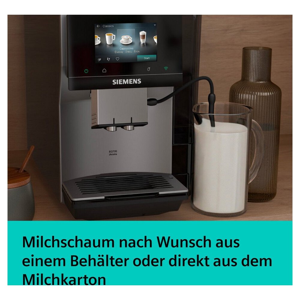 SIEMENS Kaffeevollautomat EQ700 TP725ET7, inkl. Thermo-Kaffeebecher, XL-Getränke, 20 Favoriten, farbiges Full-Touch-Display, Doppeltassenfunktion, – Bild 10